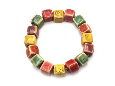 Bijoux en Céramique / Porcelaine - Petit Bracelet - Perles carrées multicolores