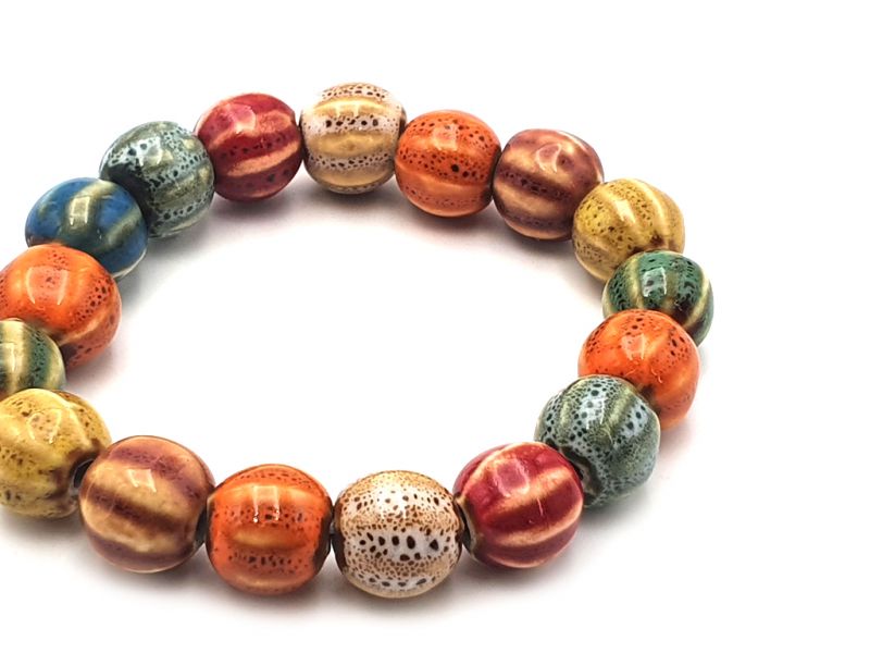 Bijoux en Céramique / Porcelaine - Petit Bracelet - Perles rondes torsadées multicolores 2