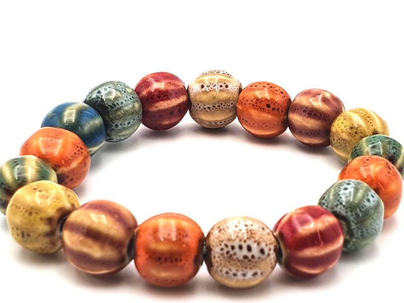 Bijoux en Céramique / Porcelaine - Petit Bracelet - Perles rondes torsadées multicolores 3