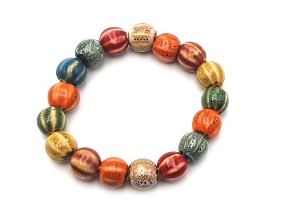 Bijoux en Céramique / Porcelaine - Petit Bracelet - Perles rondes torsadées multicolores