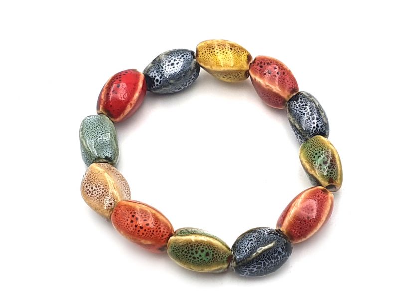 Bijoux en Céramique / Porcelaine - Petit Bracelet - Perles torsadées multicolores