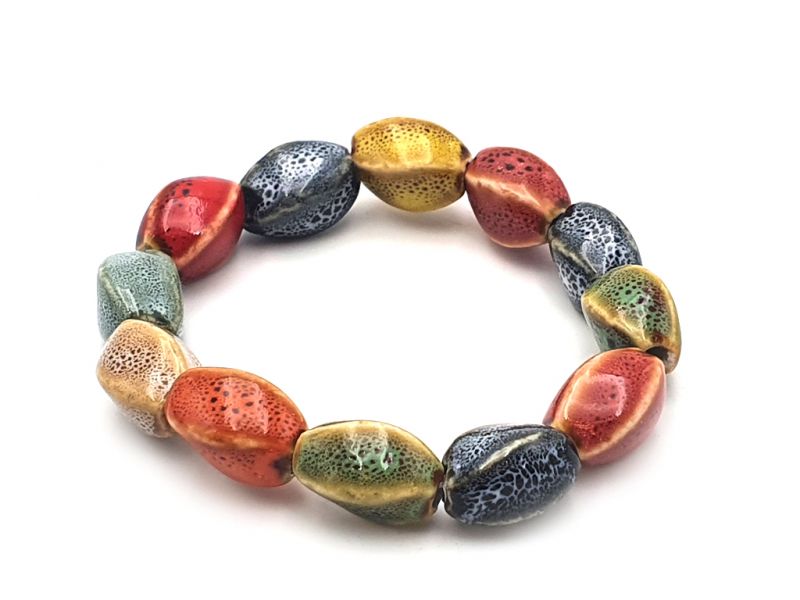 Bijoux en Céramique / Porcelaine - Petit Bracelet - Perles torsadées multicolores 2