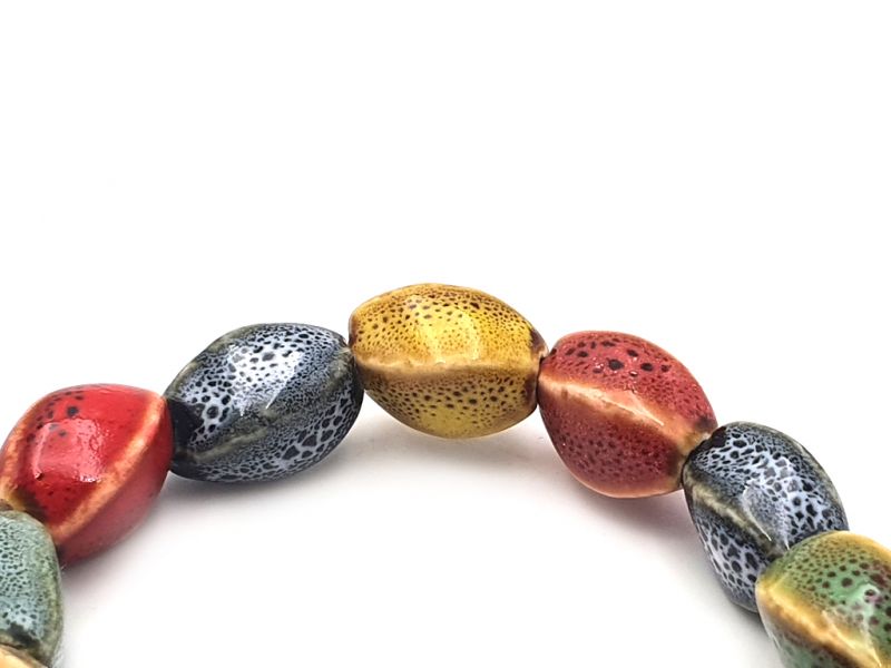 Bijoux en Céramique / Porcelaine - Petit Bracelet - Perles torsadées multicolores 3
