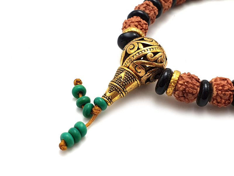 Bijoux Tibétains - Bracelet Mâlâ - graines et perles noires 2
