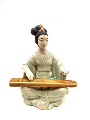 Biscuit de Porcelaine - Statue Céramique - La musicienne - Guzheng