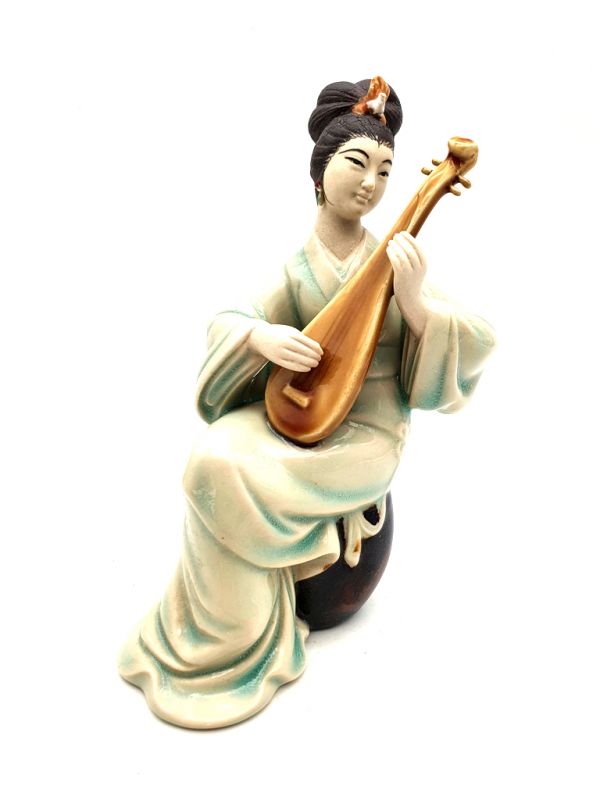 Biscuit de Porcelaine - Statue Céramique - Révolution culturelle - La musicienne - Luth 1