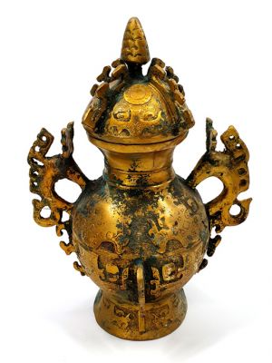 Boîte Chinoise en Bronze - Double dragon dorés