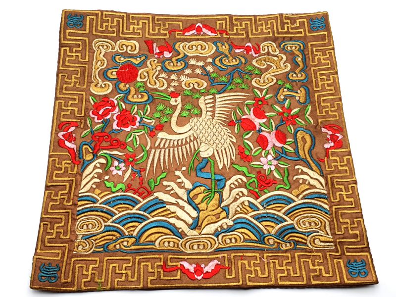 Bordado Chino - Cuadrado Ancestro - Emblema - Grúa blanca 1