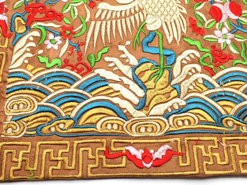 Bordado Chino - Cuadrado Ancestro - Emblema - Grúa blanca 3