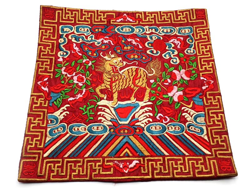 Bordado Chino - Cuadrado Ancestro - Emblema - Leones de Fu 1