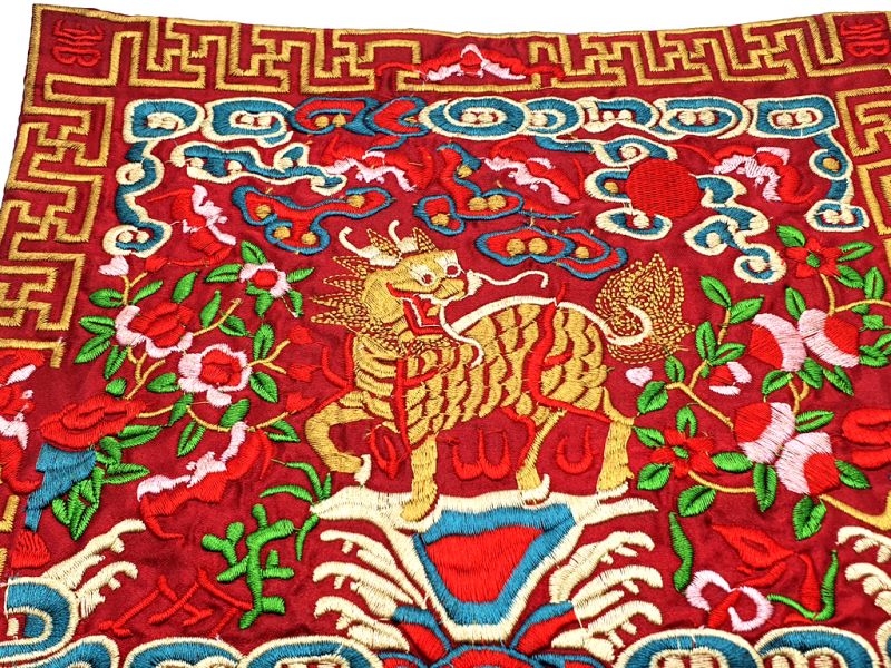 Bordado Chino - Cuadrado Ancestro - Emblema - Leones de Fu 2