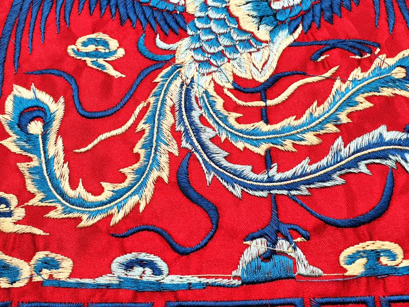 Bordado Chino - Cuadrado Ancestro - Emblema - Rojo brillante - Phoenix 3
