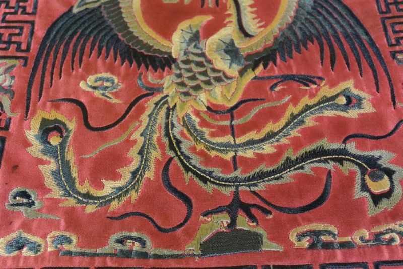 Bordado Chino - Cuadrado Ancestro - Emblema - Rojo - Fénix 3