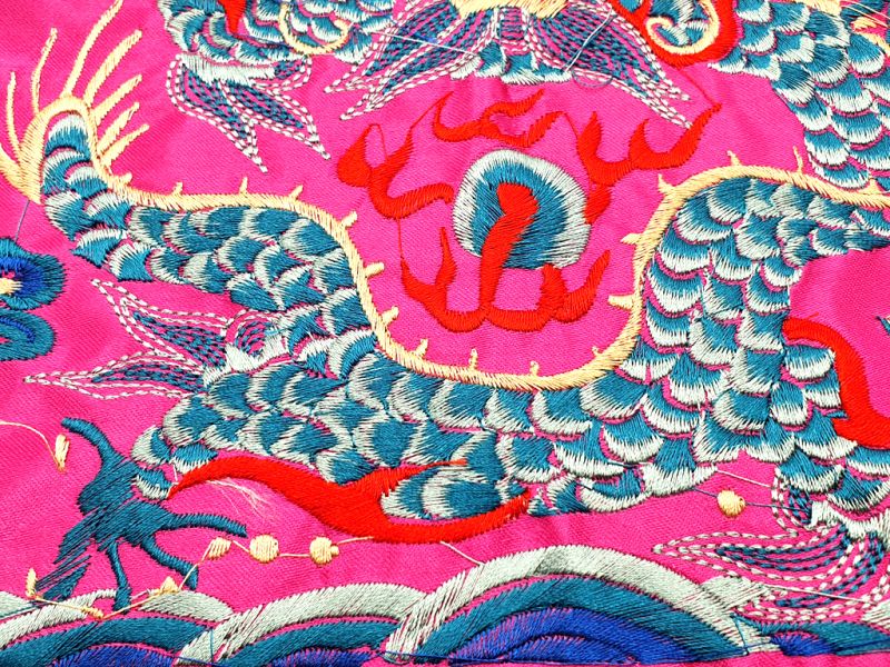 Bordado Chino - Cuadrado Ancestro - Emblema - rosa - Dragón 3