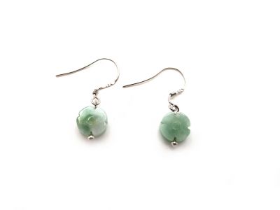 Boucles D'oreilles Jade - catégorie A - Avec Certificat - Fleur - Vert clair