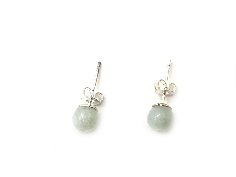 Boucles D'oreilles Jade - catégorie A - Avec Certificat - Petite perles de jade - 6mm - Blanc 2