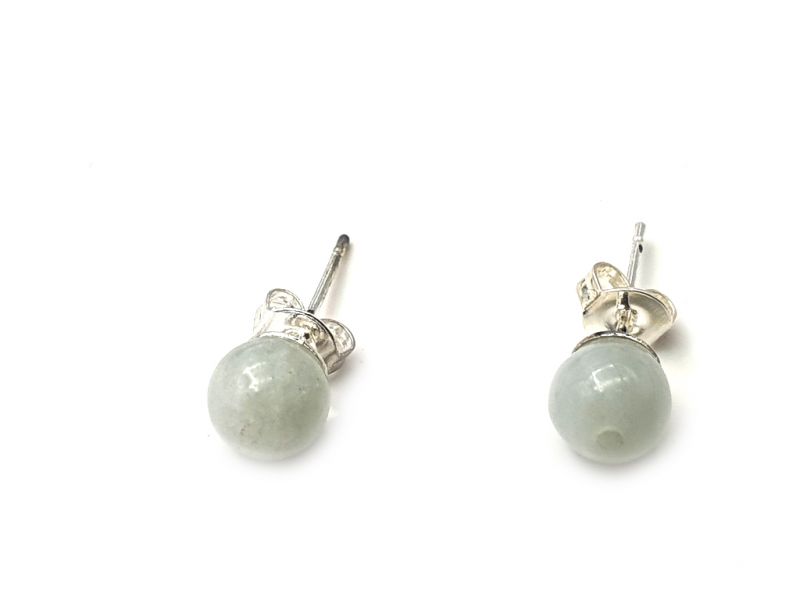 Boucles D'oreilles Jade - catégorie A - Avec Certificat - Petite perles de jade - 6mm - Blanc 3
