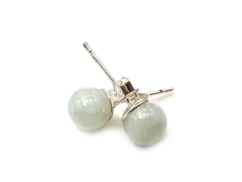 Boucles D'oreilles Jade - catégorie A - Avec Certificat - Petite perles de jade - 6mm - Blanc 4