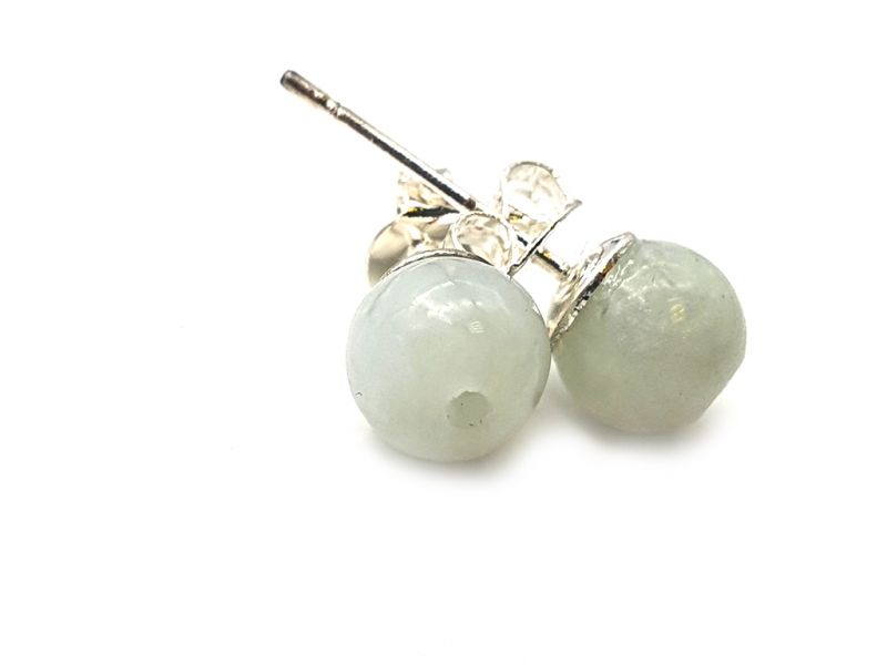 Boucles D'oreilles Jade - catégorie A - Avec Certificat - Petite perles de jade - 6mm - Blanc 5