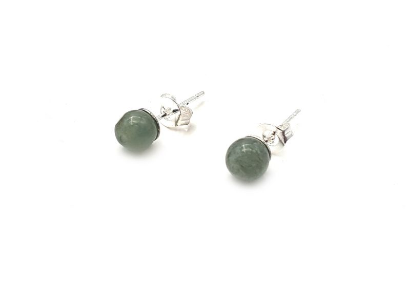 Boucles D'oreilles Jade - catégorie A - Avec Certificat - Petite perles de jade - 6mm - vert 1