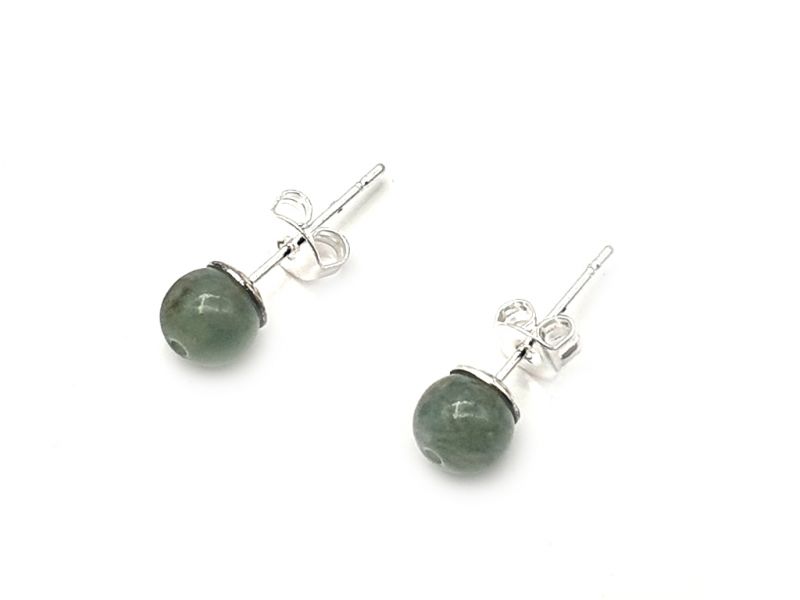 Boucles D'oreilles Jade - catégorie A - Avec Certificat - Petite perles de jade - 6mm - vert 2