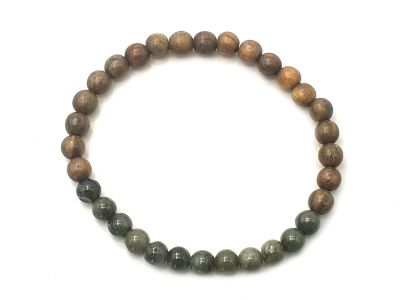 Bracelet en Jade et bois - 6mm - Bois de santal vert et jade impérial Bracelet en Jade et bois - 6mm - Bois de santal vert et jade impérial