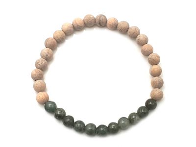 Bracelet en Jade et bois - 6mm - Camphre et Jade Vert Foncé