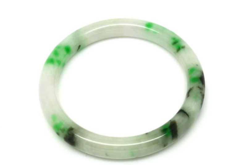 Bracelet en Jade Jonc catégorie B Blanc et Vert tacheté 5 9cm 1