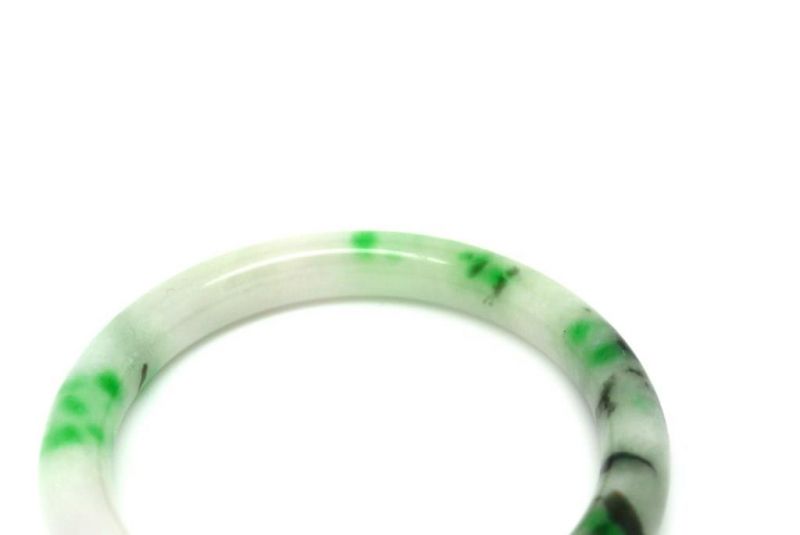 Bracelet en Jade Jonc catégorie B Blanc et Vert tacheté 5 9cm 3