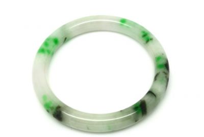 Bracelet en Jade Jonc catégorie B Blanc et Vert tacheté 5 9cm