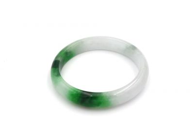 Bracelet en Jade Jonc catégorie B Blanc tache verte Bracelet en Jade Jonc catégorie B Blanc tache verte