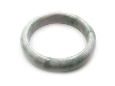 Bracelet en Jade - Jonc en Jade catégorie A - Avec Certificat - Blanc et vert tacheté