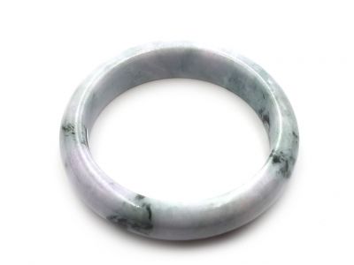 Bracelet en Jade - Jonc en Jade catégorie A - Avec Certificat - Blanc et vert tacheté