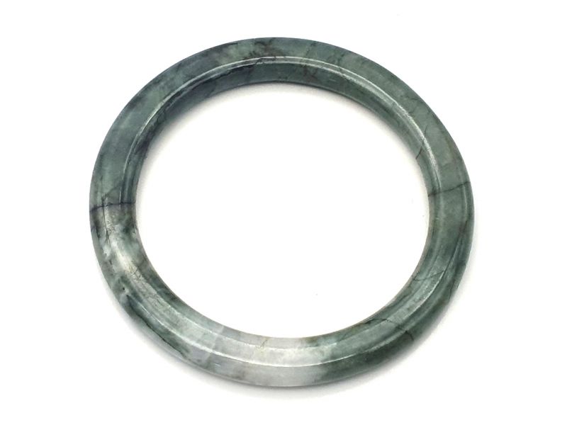 Haga clic en la imagen para ampliar Brazalete de jade real - Pulsera de jade - tienda de jade - 6,10 cm - Mancha blanca translúcida verde oscuro 1