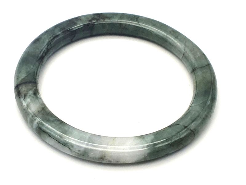 Haga clic en la imagen para ampliar Brazalete de jade real - Pulsera de jade - tienda de jade - 6,10 cm - Mancha blanca translúcida verde oscuro 2