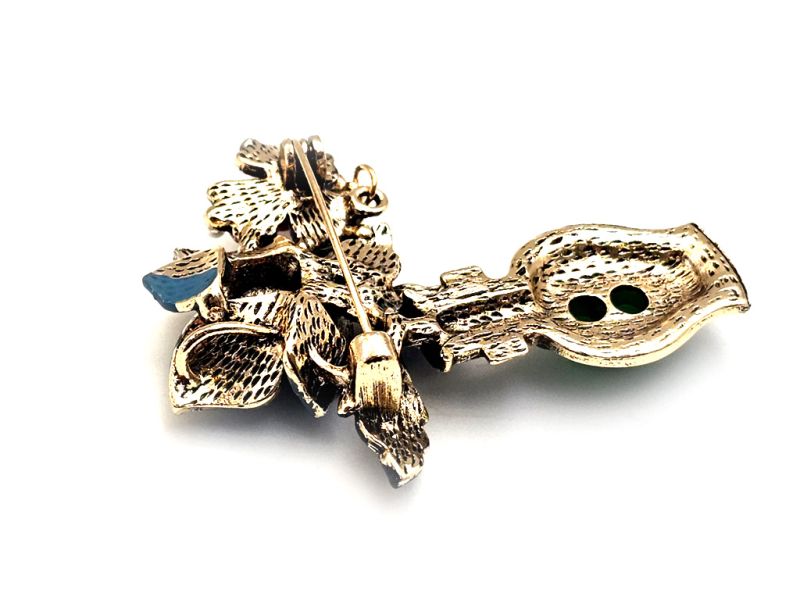 Cliquez sur la vignette pour agrandir et survolez la photo pour zoomer Broche chinoise en émail - Cloisonnée - Fleur bleue et gourde de longévité 4