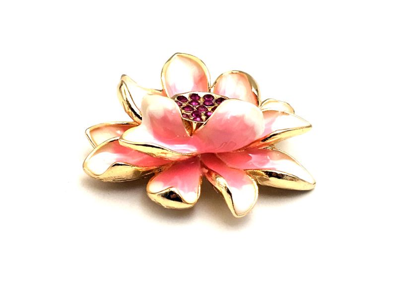 Cliquez sur la vignette pour agrandir et survolez la photo pour zoomer Broche chinoise en émail - Cloisonnée - Fleur de lotus rose symbole d’harmonie 2