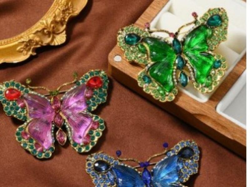 Broche chinoise en émail - Cloisonnée - Papillons