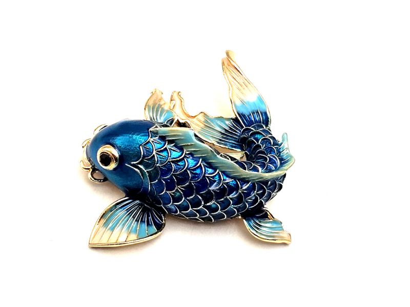 Broche chinoise en émail - Cloisonnée - Poisson symbole d’abondance