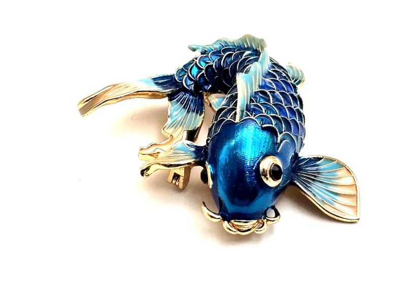 Cliquez sur la vignette pour agrandir et survolez la photo pour zoomer Broche chinoise en émail - Cloisonnée - Poisson symbole d’abondance 2