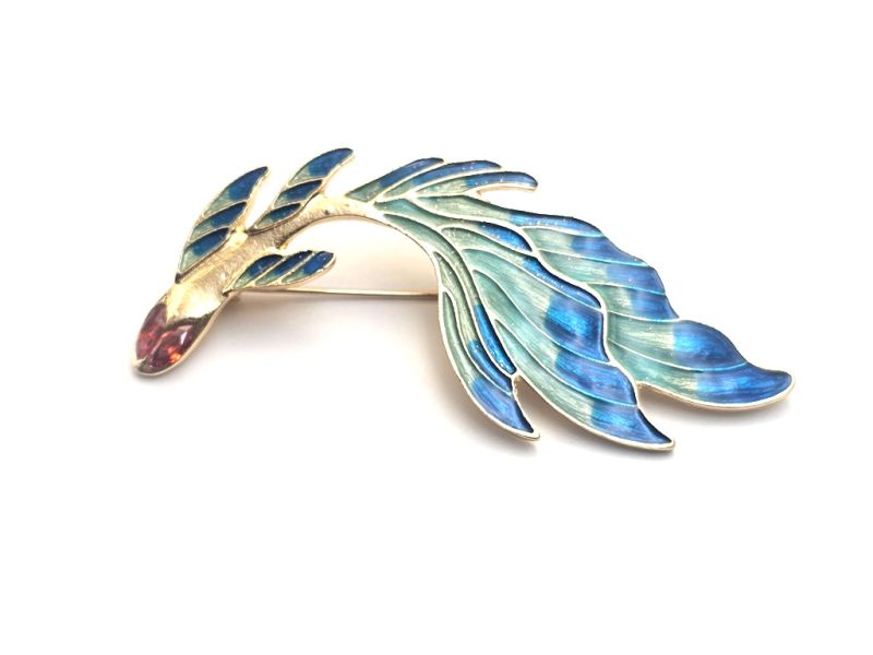 Broche chinoise porte-bonheur – Poisson céleste aux nageoires bleutées