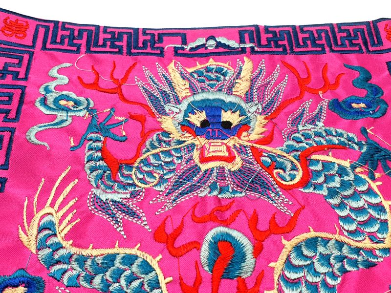Broderie Chinoise - Carré Ancêtre - Emblème - Rose - Dragon 2