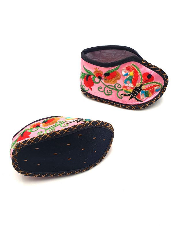 Broderie Chinoise - Chaussons bébés Miao - Rose 2