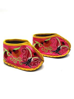 Broderie Chinoise - Chaussons bébés Miao - Rose fluo