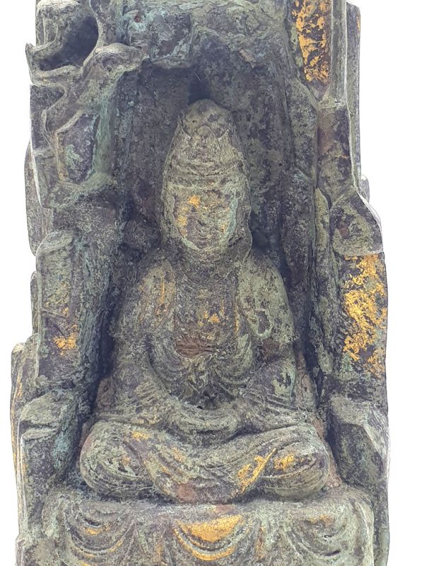 Bronze Statue Göttin Guanyin unter dem Felsen 2