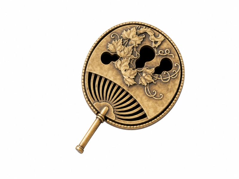 Brûle-encens Chinois - Éventail aux Motifs de Fleurs et Feuillages