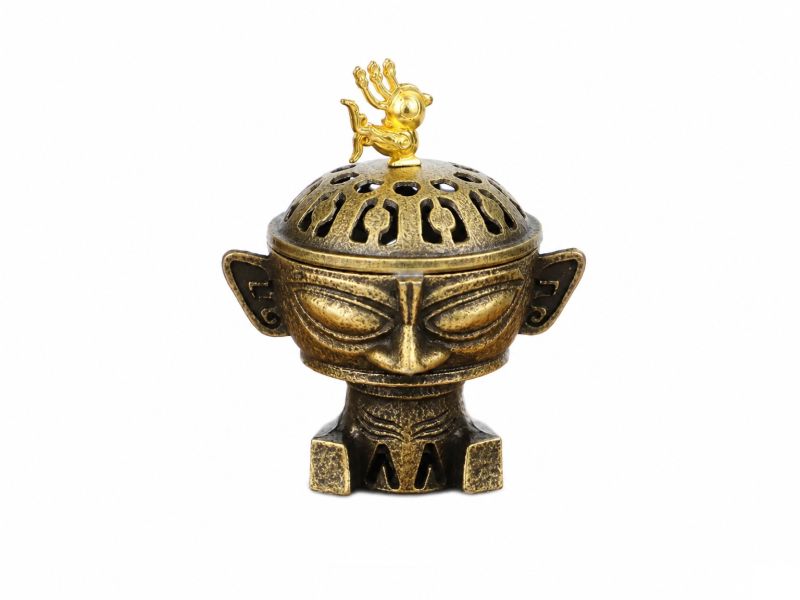 Brûle-encens Chinois - Masque Ancien au Dôme Ajouré - SanXingDui