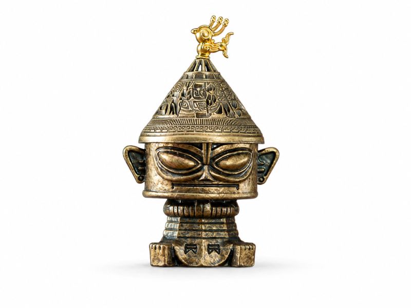 Brûle-encens Chinois - Masque Ancien et Coiffe Cérémonielle - SanXingDui