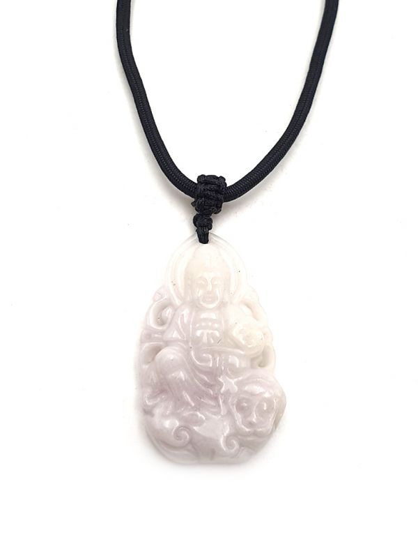 Buddhist pendant - Genuine Jade A - Guan Yin on FO Dog - White Jade 1