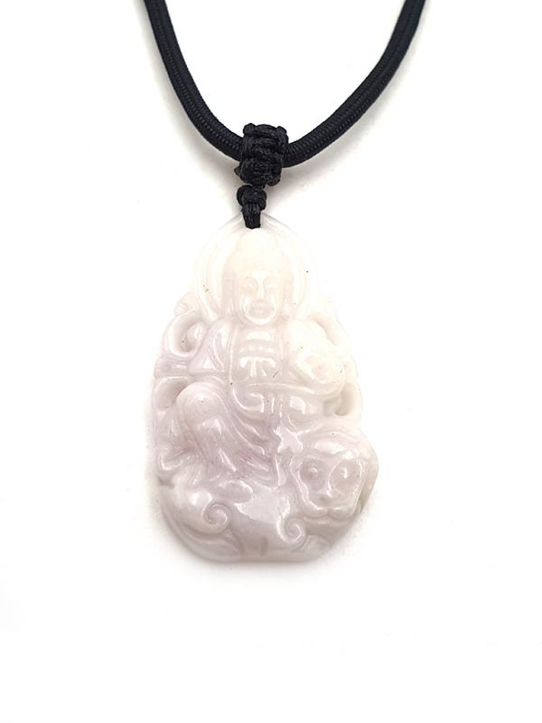 Buddhist pendant - Genuine Jade A - Guan Yin on FO Dog - White Jade 2